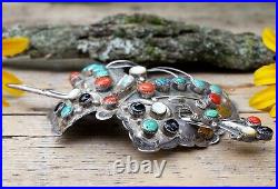 Butterfly Hair Barrette Old Pawn Navajo Stamped Silver Handmade Native American