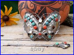 Butterfly Hair Barrette Old Pawn Navajo Stamped Silver Handmade Native American