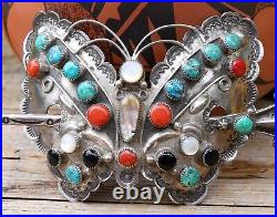 Butterfly Hair Barrette Old Pawn Navajo Stamped Silver Handmade Native American