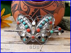 Butterfly Hair Barrette Old Pawn Navajo Stamped Silver Handmade Native American