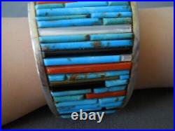 Colorful Native American Multi-Stone Corn Row Inlay Sterling Silver Bracelet