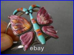 Colorful Native American Multi-Stone Inlay Sterling Silver Butterfly Bracelet