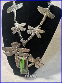 Dan Nieto Sterling Silver Necklace Dragonfly Gaspeite Native American Jewelry