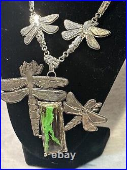 Dan Nieto Sterling Silver Necklace Dragonfly Gaspeite Native American Jewelry