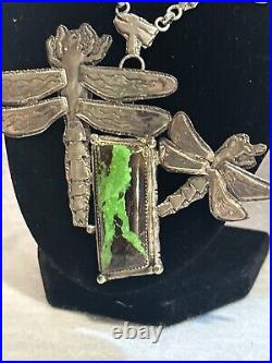 Dan Nieto Sterling Silver Necklace Dragonfly Gaspeite Native American Jewelry