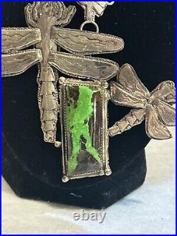 Dan Nieto Sterling Silver Necklace Dragonfly Gaspeite Native American Jewelry