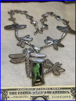 Dan Nieto Sterling Silver Necklace Dragonfly Gaspeite Native American Jewelry