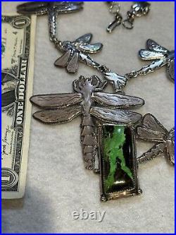 Dan Nieto Sterling Silver Necklace Dragonfly Gaspeite Native American Jewelry