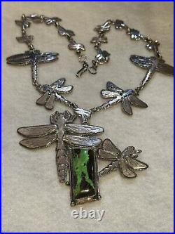 Dan Nieto Sterling Silver Necklace Dragonfly Gaspeite Native American Jewelry