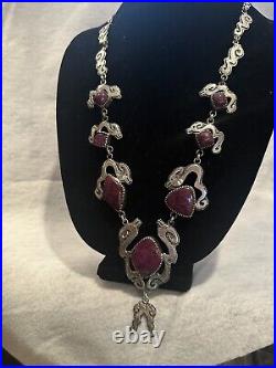 Dan Nieto Sterling Silver Necklace Seahorse Ruby Native American Jewelry (NE11)