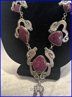 Dan Nieto Sterling Silver Necklace Seahorse Ruby Native American Jewelry (NE11)