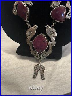 Dan Nieto Sterling Silver Necklace Seahorse Ruby Native American Jewelry (NE11)