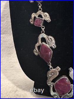 Dan Nieto Sterling Silver Necklace Seahorse Ruby Native American Jewelry (NE11)