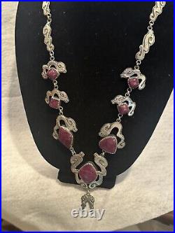 Dan Nieto Sterling Silver Necklace Seahorse Ruby Native American Jewelry (NE11)