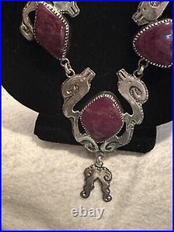 Dan Nieto Sterling Silver Necklace Seahorse Ruby Native American Jewelry (NE11)