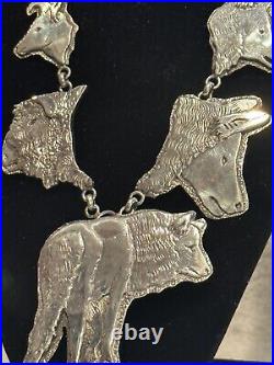 Dan Nieto Sterling Silver Necklace Wolf Bear Eagle Bison Native American Jewelry