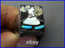 ERNEST ZUNIE Native American Multi-Stone Inlay Sterling Silver Bighorn Ram Ring