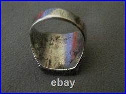 ERNEST ZUNIE Native American Multi-Stone Inlay Sterling Silver Bighorn Ram Ring