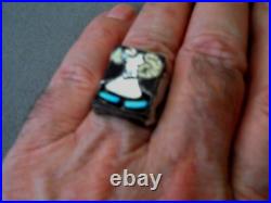 ERNEST ZUNIE Native American Multi-Stone Inlay Sterling Silver Bighorn Ram Ring