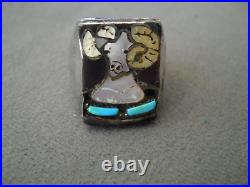 ERNEST ZUNIE Native American Multi-Stone Inlay Sterling Silver Bighorn Ram Ring