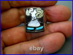 ERNEST ZUNIE Native American Multi-Stone Inlay Sterling Silver Bighorn Ram Ring