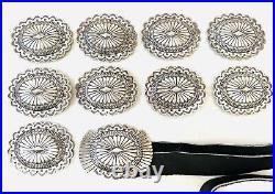 Early Old Pawn Native American Stamped Sterling Silver Sand Cast Concho Belt