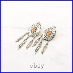 Earrings Native American Sterling Silver Amber MOP Concho Navajo Stud Dangle