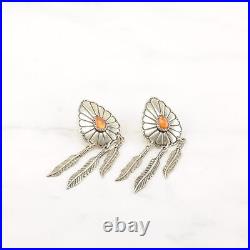 Earrings Native American Sterling Silver Amber MOP Concho Navajo Stud Dangle