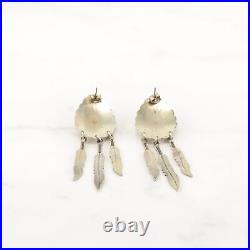 Earrings Native American Sterling Silver Amber MOP Concho Navajo Stud Dangle