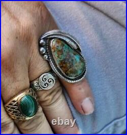 Exceptional Native American Navajo Turquoise Sterling Silver Ring Sz 6