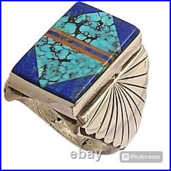 FASCINATING Kewa Pueblo MICRO INLAY TURQUOISE Lapis Sterling SILVER RINGsz9