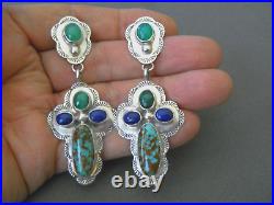 GANADONEGRO Native American Turquoise Multi-Stone Sterling Silver Cross Earrings