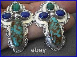 GANADONEGRO Native American Turquoise Multi-Stone Sterling Silver Cross Earrings