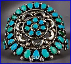 GORGEOUS Vintage Navajo Sterling Silver Turquoise Cluster Cuff Bracelet