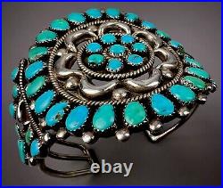 GORGEOUS Vintage Navajo Sterling Silver Turquoise Cluster Cuff Bracelet