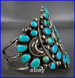 GORGEOUS Vintage Navajo Sterling Silver Turquoise Cluster Cuff Bracelet