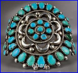 GORGEOUS Vintage Navajo Sterling Silver Turquoise Cluster Cuff Bracelet