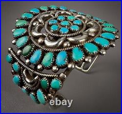 GORGEOUS Vintage Navajo Sterling Silver Turquoise Cluster Cuff Bracelet