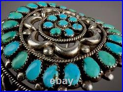 GORGEOUS Vintage Navajo Sterling Silver Turquoise Cluster Cuff Bracelet