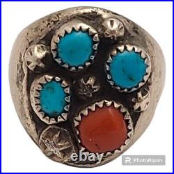 Gary Johnson Native American Sterling Silver Coral TURQUOISE Ring Sz10