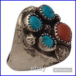 Gary Johnson Native American Sterling Silver Coral TURQUOISE Ring Sz10