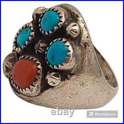 Gary Johnson Native American Sterling Silver Coral TURQUOISE Ring Sz10