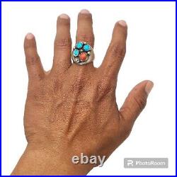 Gary Johnson Native American Sterling Silver Coral TURQUOISE Ring Sz10