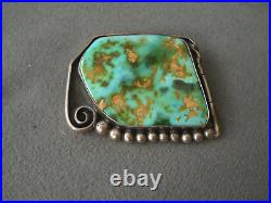 Gem Grade Native American Navajo Royston Turquoise Sterling Silver Pendant /Pin