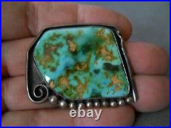 Gem Grade Native American Navajo Royston Turquoise Sterling Silver Pendant /Pin