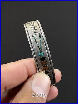 Gibson Gene Native American Sterling Coral Turquoise Inlay Cuff Bracelet Signed