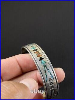 Gibson Gene Native American Sterling Coral Turquoise Inlay Cuff Bracelet Signed