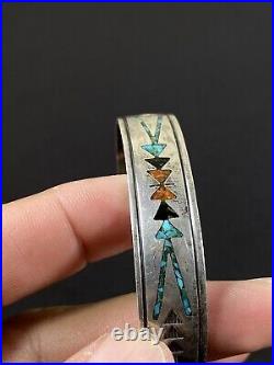 Gibson Gene Native American Sterling Coral Turquoise Inlay Cuff Bracelet Signed