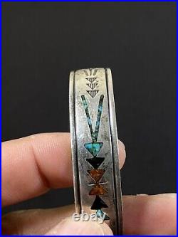 Gibson Gene Native American Sterling Coral Turquoise Inlay Cuff Bracelet Signed