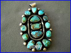 HIGH-GRADE Native American Multi-Color Turquoise Cluster Sterling Silver Pendant